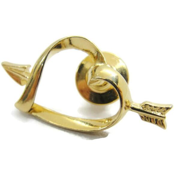 Avon Heart Arrow Vintage Hat Lapel Pin Gold Tone - Picture 2 of 9